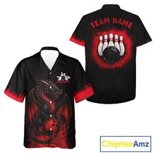 Load image into Gallery viewer, Black and Red Flame Dragon Bowling Hawaiian shirt Custom Dragon team bowling button up shirt NQS11482