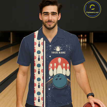 Custom Red, white and blue Eagle Retro Bowling Hawaiian Shirt, Bowling Team button-up shirt NQS11666