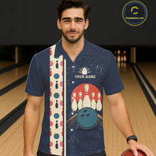 Load image into Gallery viewer, Custom Red, white and blue Eagle Retro Bowling Hawaiian Shirt, Bowling Team button-up shirt NQS11666