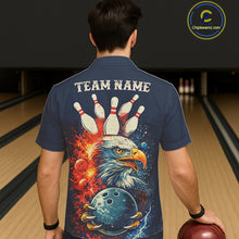 Load image into Gallery viewer, Custom Red, white and blue Eagle Retro Bowling Hawaiian Shirt, Bowling Team button-up shirt NQS11666