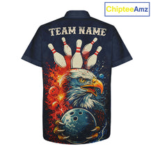 Load image into Gallery viewer, Custom Red, white and blue Eagle Retro Bowling Hawaiian Shirt, Bowling Team button-up shirt NQS11666
