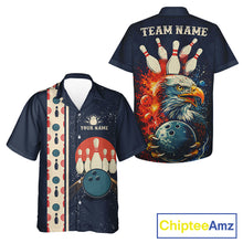 Load image into Gallery viewer, Custom Red, white and blue Eagle Retro Bowling Hawaiian Shirt, Bowling Team button-up shirt NQS11666