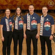 Load image into Gallery viewer, Custom Red, white and blue Eagle Retro Bowling Polo, 1/4 zip Shirts For Men, Bowling Team jerseys NQS11666