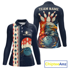 Load image into Gallery viewer, Custom Red, white and blue Eagle Retro Bowling Polo, 1/4 zip Shirts For Women, Bowling Team jerseys NQS11666