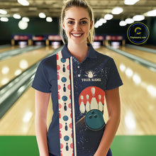 Load image into Gallery viewer, Custom Red, white and blue Eagle Retro Bowling Polo, 1/4 zip Shirts For Women, Bowling Team jerseys NQS11666