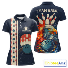 Load image into Gallery viewer, Custom Red, white and blue Eagle Retro Bowling Polo, 1/4 zip Shirts For Women, Bowling Team jerseys NQS11666