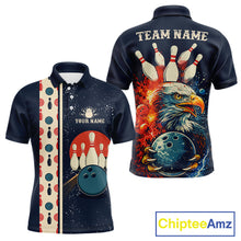 Load image into Gallery viewer, Custom Red, white and blue Eagle Retro Bowling Polo, 1/4 zip Shirts For Men, Bowling Team jerseys NQS11666