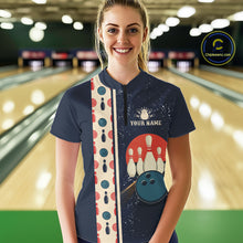 Load image into Gallery viewer, Custom Red, white and blue Eagle Retro Bowling Polo, 1/4 zip Shirts For Women, Bowling Team jerseys NQS11666