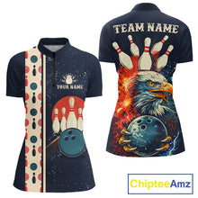 Load image into Gallery viewer, Custom Red, white and blue Eagle Retro Bowling Polo, 1/4 zip Shirts For Women, Bowling Team jerseys NQS11666