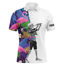 Load image into Gallery viewer, Funny Skull Golf polo shirts for men colorful tropical flamingo custom golf apparel NQS5267