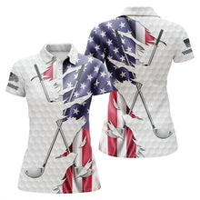 Load image into Gallery viewer, Red, white, and blue American flag Womens golf polo shirt custom patriotic golf performance shirts NQS5498