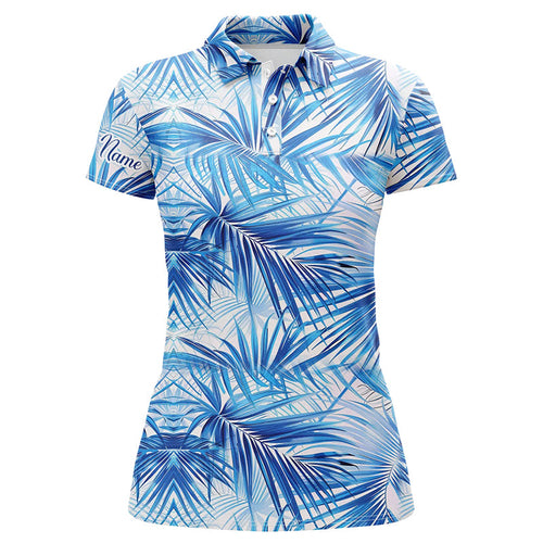 Women golf polo shirts custom blue tropical pattern golf tops for ladies, golfing gifts for team NQS7636