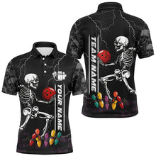 Load image into Gallery viewer, Funny Skull Bowling Mens Polo, Quarter Zip Shirts Custom lightning storm Bowling Team Jerseys | Black NQS8287