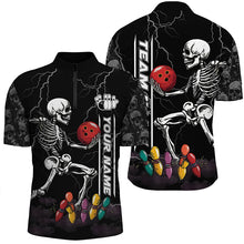 Load image into Gallery viewer, Funny Skull Bowling Mens Polo, Quarter Zip Shirts Custom lightning storm Bowling Team Jerseys | Black NQS8287