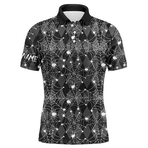 Black argyle spider web pattern Men golf polo shirts custom funny mens halloween golf shirts NQS8289