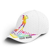 Load image into Gallery viewer, White golf hat for women custom name watercolor American flag baseball golf cap NQS3938
