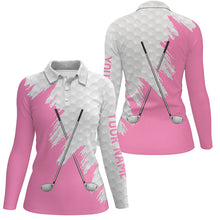 Load image into Gallery viewer, White golf ball pattern custom name golf clubs Womens golf polo shirts, team ladies golf tops | Pink NQS8495