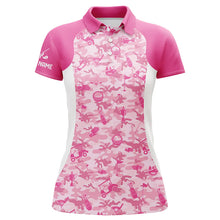 Load image into Gallery viewer, White and pink camo pattern custom name Womens golf polo shirts, golf outfit for ladies NQS8504