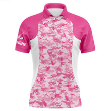 Load image into Gallery viewer, White and pink camo pattern custom name Mens golf polo shirts, golf outfit for men NQS8504