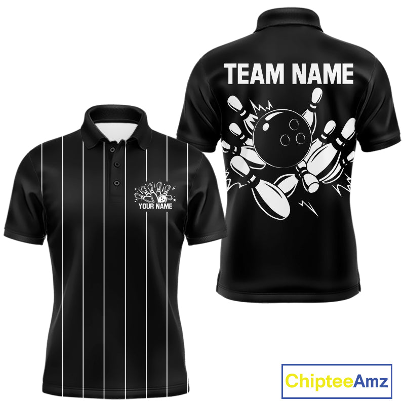 Black and White Plaid Bowling Polo, Quarter Zip shirts For Men Custom Bowling Team Uniform Jersey NQS10891