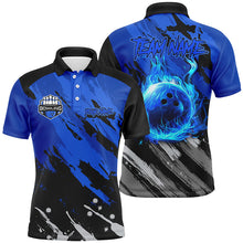 Load image into Gallery viewer, Black and Blue Flame camo bowling shirts for Men Custom Flame Bowling Shirt Team Bowling Jersey NQS8970