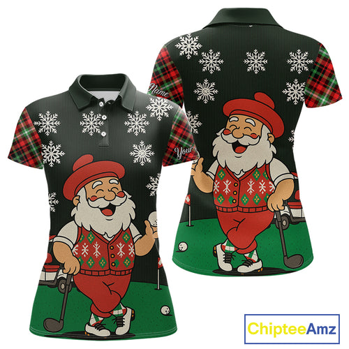 Funny Santa Golf Christmas plaid pattern polo golf shirts for women custom team ladies golf outfit NQS11077
