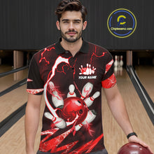 Load image into Gallery viewer, Red Thunder Lightning bowling ball and pins jerseys Custom Team Bowling Polo, 1/4 Zip Shirts For Men NQS11281