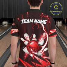Load image into Gallery viewer, Red Thunder Lightning bowling ball and pins jerseys Custom Team Bowling Polo, 1/4 Zip Shirts For Men NQS11281