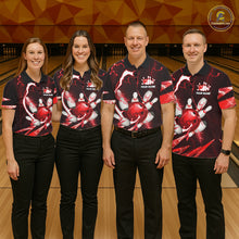 Load image into Gallery viewer, Red Thunder Lightning bowling ball and pins jerseys Custom Team Bowling Polo, 1/4 Zip Shirts For Men NQS11281