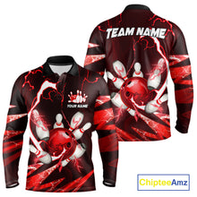 Load image into Gallery viewer, Red Thunder Lightning bowling ball and pins jerseys Custom Team Bowling Polo, 1/4 Zip Shirts For Men NQS11281