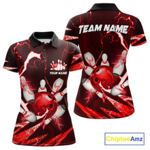 Load image into Gallery viewer, Red Thunder Lightning bowling ball and pins jersey Custom Team Bowling Polo, 1/4 Zip Shirt For Women NQS11281