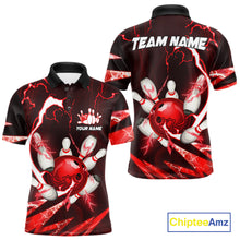 Load image into Gallery viewer, Red Thunder Lightning bowling ball and pins jerseys Custom Team Bowling Polo, 1/4 Zip Shirts For Men NQS11281