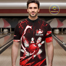 Load image into Gallery viewer, Red Thunder Lightning bowling ball and pins jerseys Custom Team Bowling Polo, 1/4 Zip Shirts For Men NQS11281