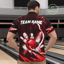 Load image into Gallery viewer, Red Thunder Lightning bowling ball and pins jerseys Custom Team Bowling Polo, 1/4 Zip Shirts For Men NQS11281