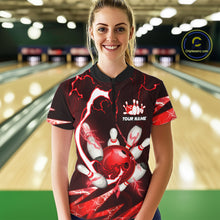 Load image into Gallery viewer, Red Thunder Lightning bowling ball and pins jersey Custom Team Bowling Polo, 1/4 Zip Shirt For Women NQS11281