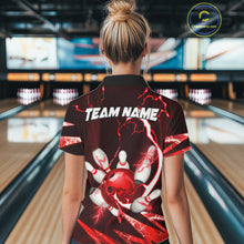 Load image into Gallery viewer, Red Thunder Lightning bowling ball and pins jersey Custom Team Bowling Polo, 1/4 Zip Shirt For Women NQS11281