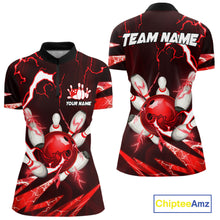 Load image into Gallery viewer, Red Thunder Lightning bowling ball and pins jersey Custom Team Bowling Polo, 1/4 Zip Shirt For Women NQS11281