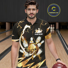 Load image into Gallery viewer, Gold Thunder Lightning bowling ball and pins jerseys Custom Team Bowling Polo, 1/4 Zip Shirts For Men NQS11282