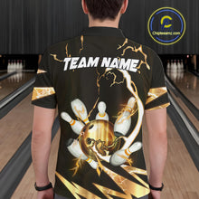 Load image into Gallery viewer, Gold Thunder Lightning bowling ball and pins jerseys Custom Team Bowling Polo, 1/4 Zip Shirts For Men NQS11282