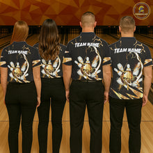 Load image into Gallery viewer, Gold Thunder Lightning bowling ball and pins jerseys Custom Team Bowling Polo, 1/4 Zip Shirts For Men NQS11282