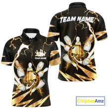Load image into Gallery viewer, Gold Thunder Lightning bowling ball and pins jerseys Custom Team Bowling Polo, 1/4 Zip Shirts For Men NQS11282