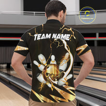 Load image into Gallery viewer, Gold Thunder Lightning bowling ball and pins jerseys Custom Team Bowling Polo, 1/4 Zip Shirts For Men NQS11282