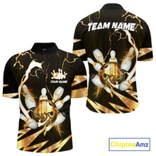 Load image into Gallery viewer, Gold Thunder Lightning bowling ball and pins jerseys Custom Team Bowling Polo, 1/4 Zip Shirts For Men NQS11282