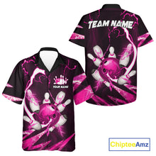 Load image into Gallery viewer, Pink Thunder Lightning bowling ball and pins jersey Custom Team Bowling Hawaiian Shirt NQS11283