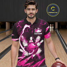 Load image into Gallery viewer, Pink Thunder Lightning bowling ball and pins jerseys Custom Team Bowling Polo, 1/4 Zip Shirts For Men NQS11283