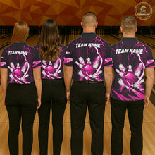 Load image into Gallery viewer, Pink Thunder Lightning bowling ball and pins jerseys Custom Team Bowling Polo, 1/4 Zip Shirts For Men NQS11283