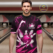 Load image into Gallery viewer, Pink Thunder Lightning bowling ball and pins jerseys Custom Team Bowling Polo, 1/4 Zip Shirts For Men NQS11283
