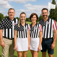 Load image into Gallery viewer, Women golf polo shirts custom Red, white and black American flag ladies golf tops, best golf gifts NQS11486