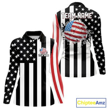 Load image into Gallery viewer, Women golf polo shirts custom Red, white and black American flag ladies golf tops, best golf gifts NQS11486