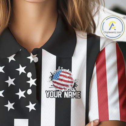 Women golf polo shirts custom Red, white and black American flag ladies golf tops, best golf gifts NQS11486